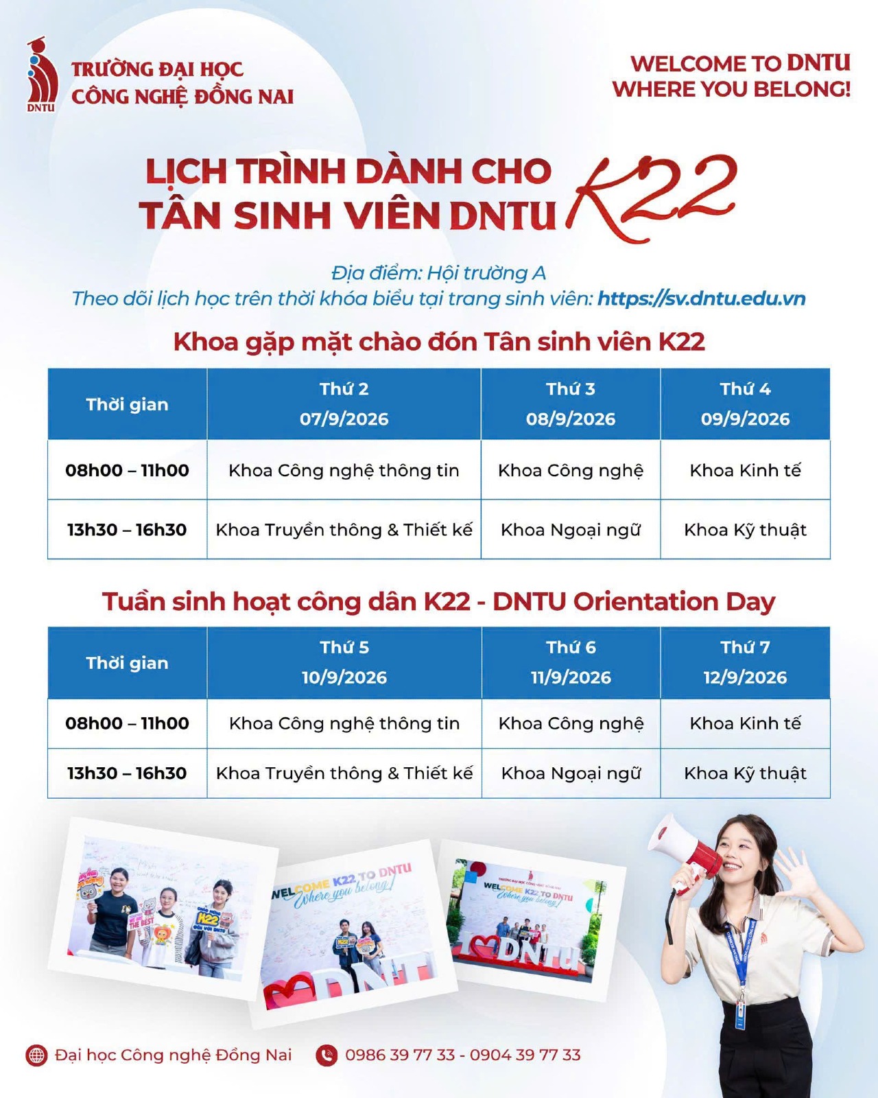 THÔNG BÁO: LỊCH TRÌNH CHÀO ĐÓN VÀ TUẦN SINH HOẠT CÔNG DÂN CHO TÂN SINH VIÊN K22